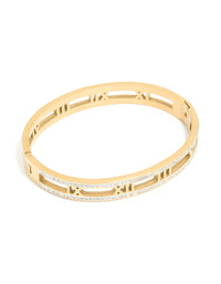 Waterproof Gold Plated Stainless Steel Diamante Roman Numeral Bangle - link has visual effect only