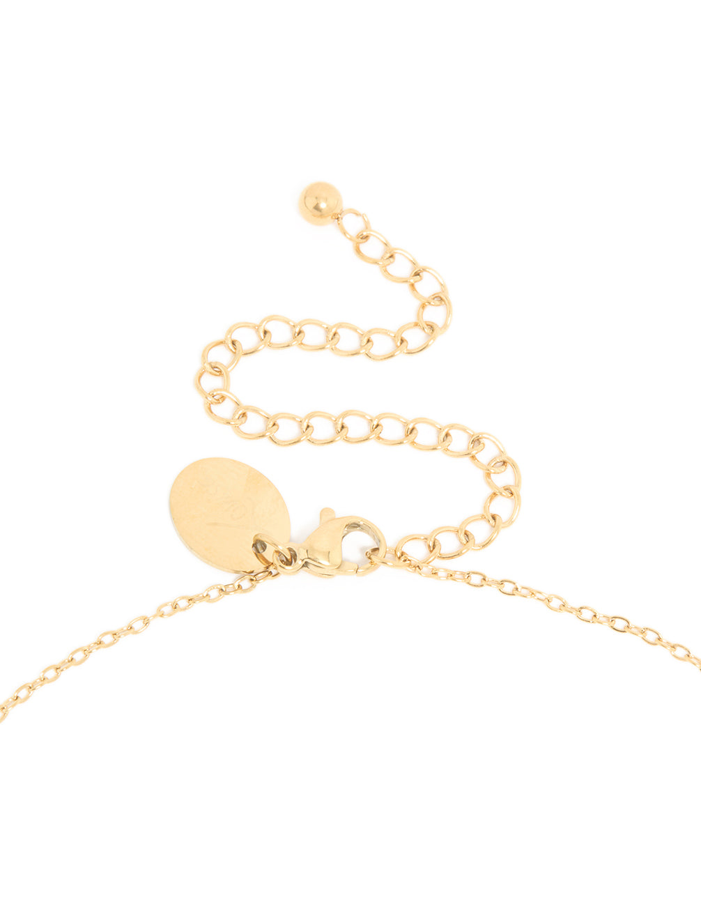 Featuring a waterproof December birth flower poinsettia necklace with floral detail in gold plated stainless steel clasp detail view