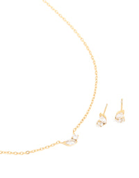 Waterproof Gold Plated Stainless Steel April Cubic Zirconia Birthstone Necklace & Earrings Set - link has visual effect only