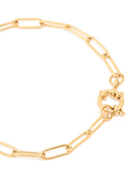 Waterproof Gold Plated Stainless Steel Fine Link Dainty Clasp Bracelet - link has visual effect only