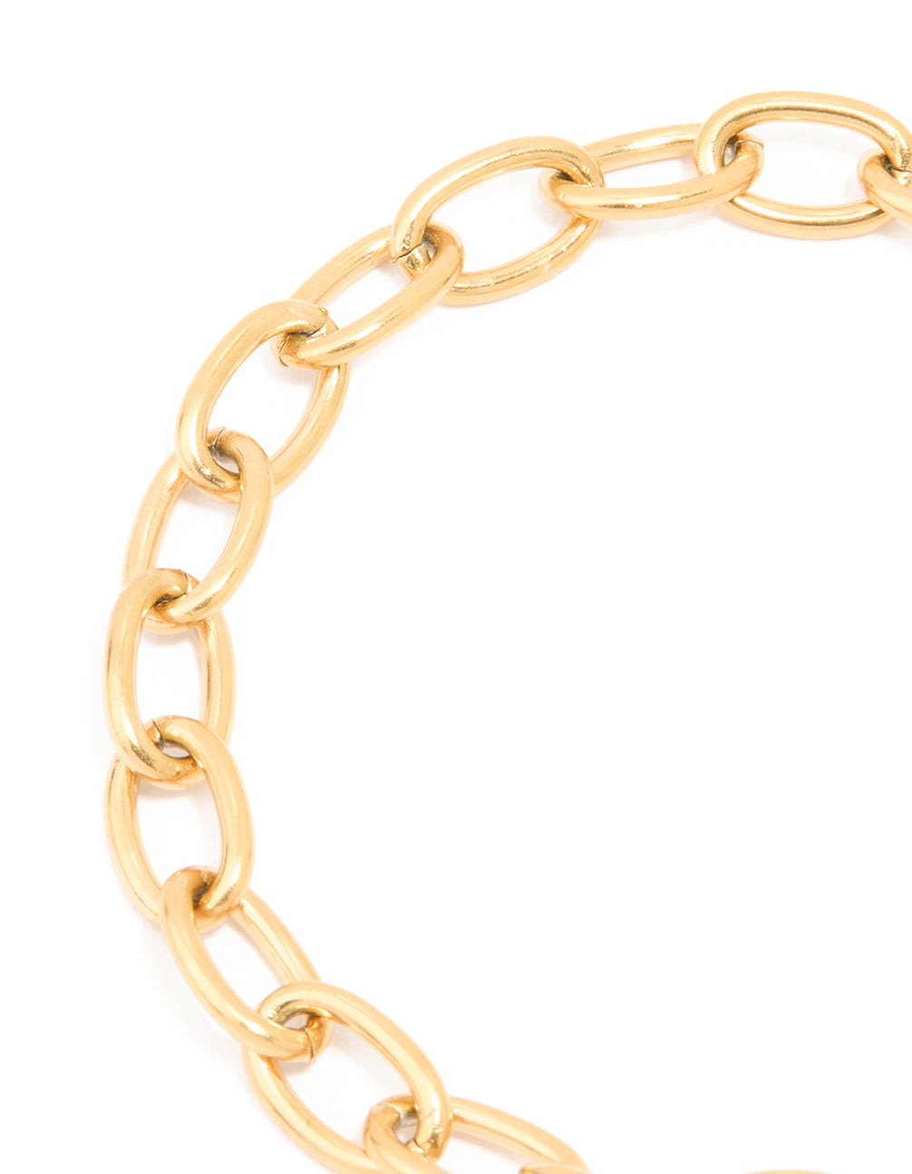 Highlighting a waterproof gold plated stainless steel dainty clasp chain bracelet close up view