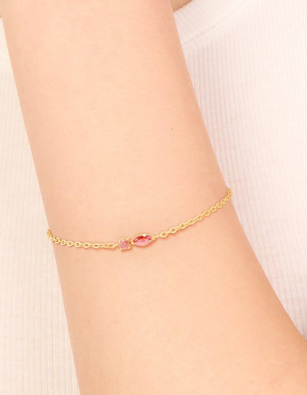 Waterproof Gold Plated Stainless Steel July Red Cubic Zirconia Birthstone Bracelet