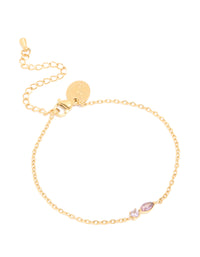 Waterproof Gold Plated Stainless Steel February Purple Cubic Zirconia Birthstone Bracelet - link has visual effect only