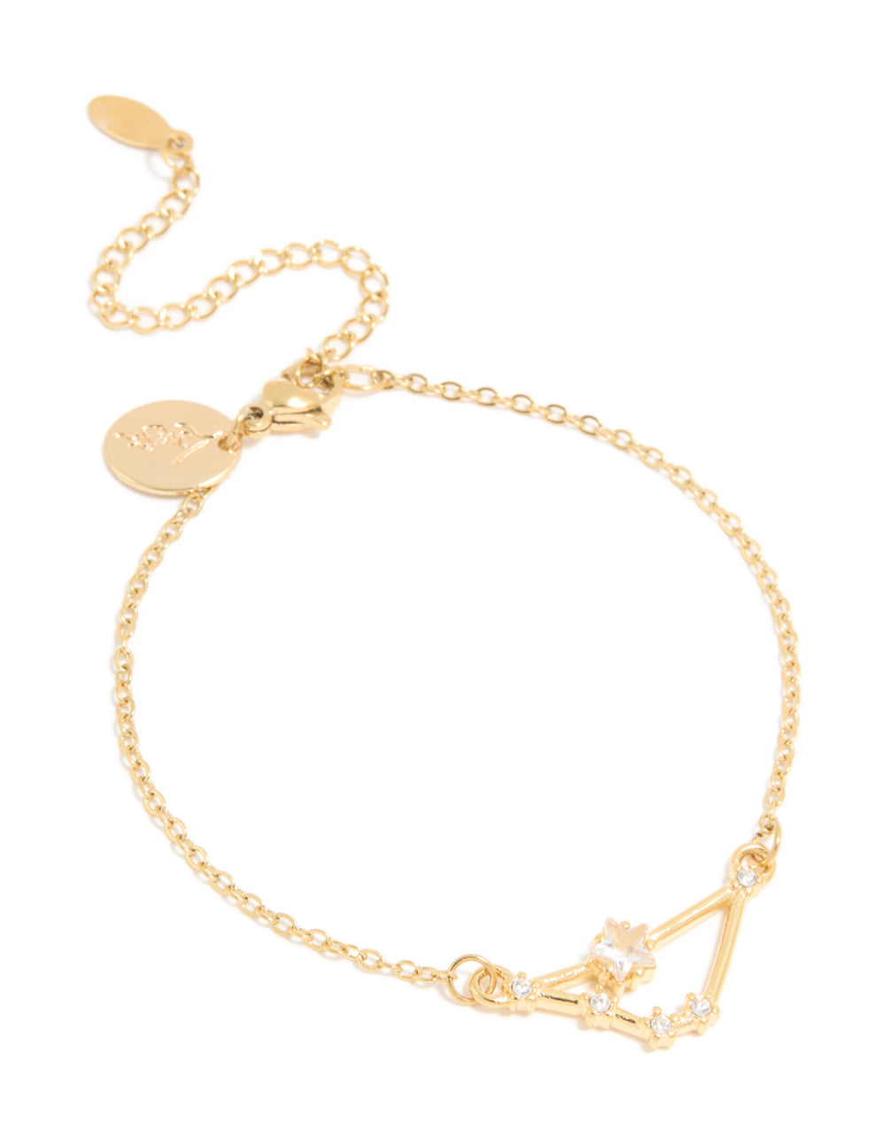 Waterproof Gold Plated Stainless Steel Cubic Zirconia Capricorn Zodiac Sign Bracelet