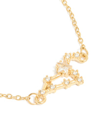 Designed with waterproof gold plated stainless steel and cubic zirconia, Leo zodiac bracelet featuring celestial and star details in statement style close up view - link has visual effect only