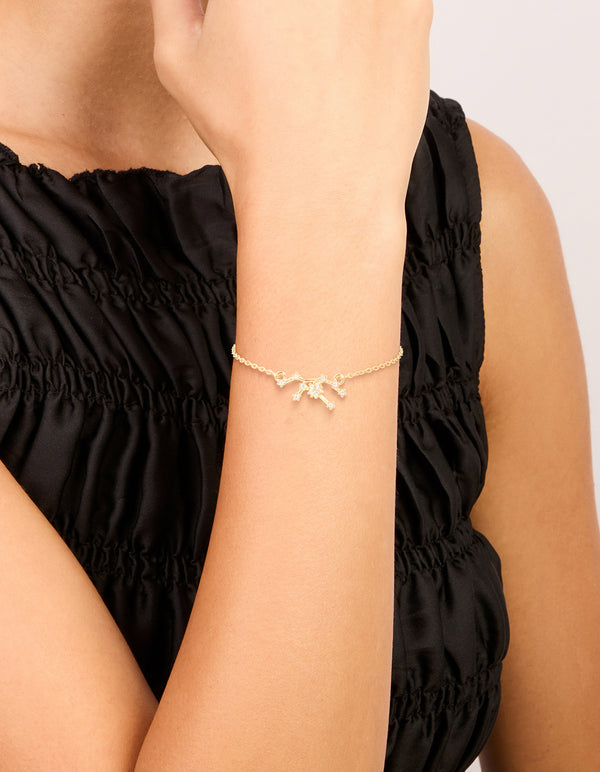 Waterproof Gold Plated Stainless Steel Cubic Zirconia Virgo Zodiac Sign Bracelet