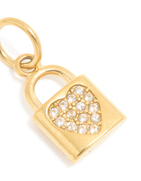 Waterproof Gold Plated Stainless Steel Cubic Zirconia Heart Locket Charm - link has visual effect only
