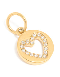 Waterproof Gold Plated Stainless Steel Cubic Zirconia Open Heart Disc Charm - link has visual effect only