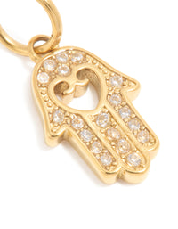 Waterproof Gold Plated Stainless Steel Filigree Hamsa Hand Charm - link has visual effect only