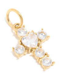 Waterproof Gold Plated Stainless Steel Cubic Zirconia Cross Charm - link has visual effect only