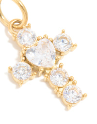 Waterproof Gold Plated Stainless Steel Cubic Zirconia Cross Charm - link has visual effect only