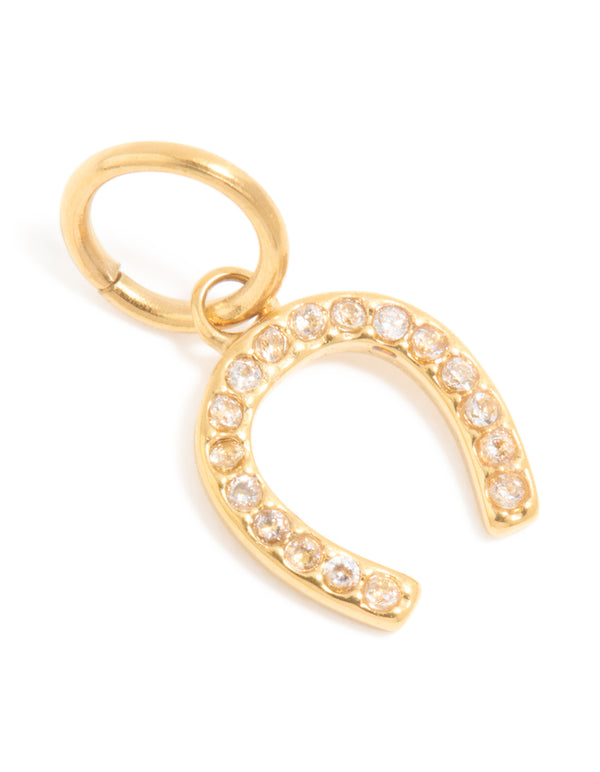 Waterproof Gold Plated Stainless Steel Cubic Zirconia Horse Shoe Charm