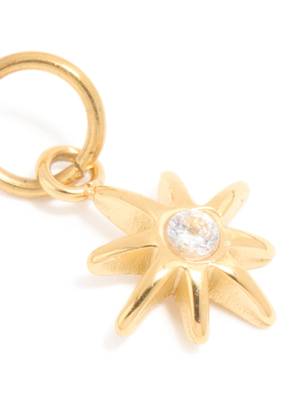 Waterproof Gold Plated Stainless Steel Cubic Zirconia Eight-Point Star Charm