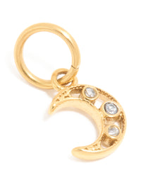 Waterproof Gold Plated Stainless Steel Cubic Zirconia Moon Charm - link has visual effect only