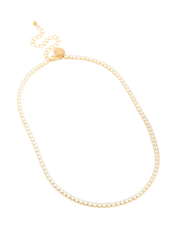 Waterproof Gold Plated Stainless Steel Cubic Zirconia Tennis Necklace