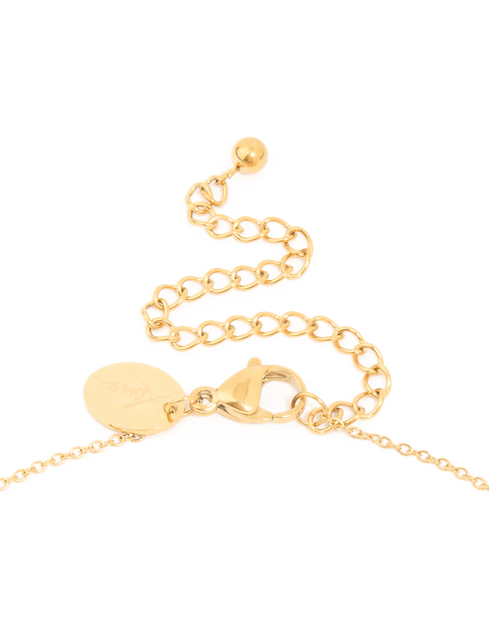 Explore this waterproof looped pendant necklace crafted from gold plated stainless steel clasp detail view