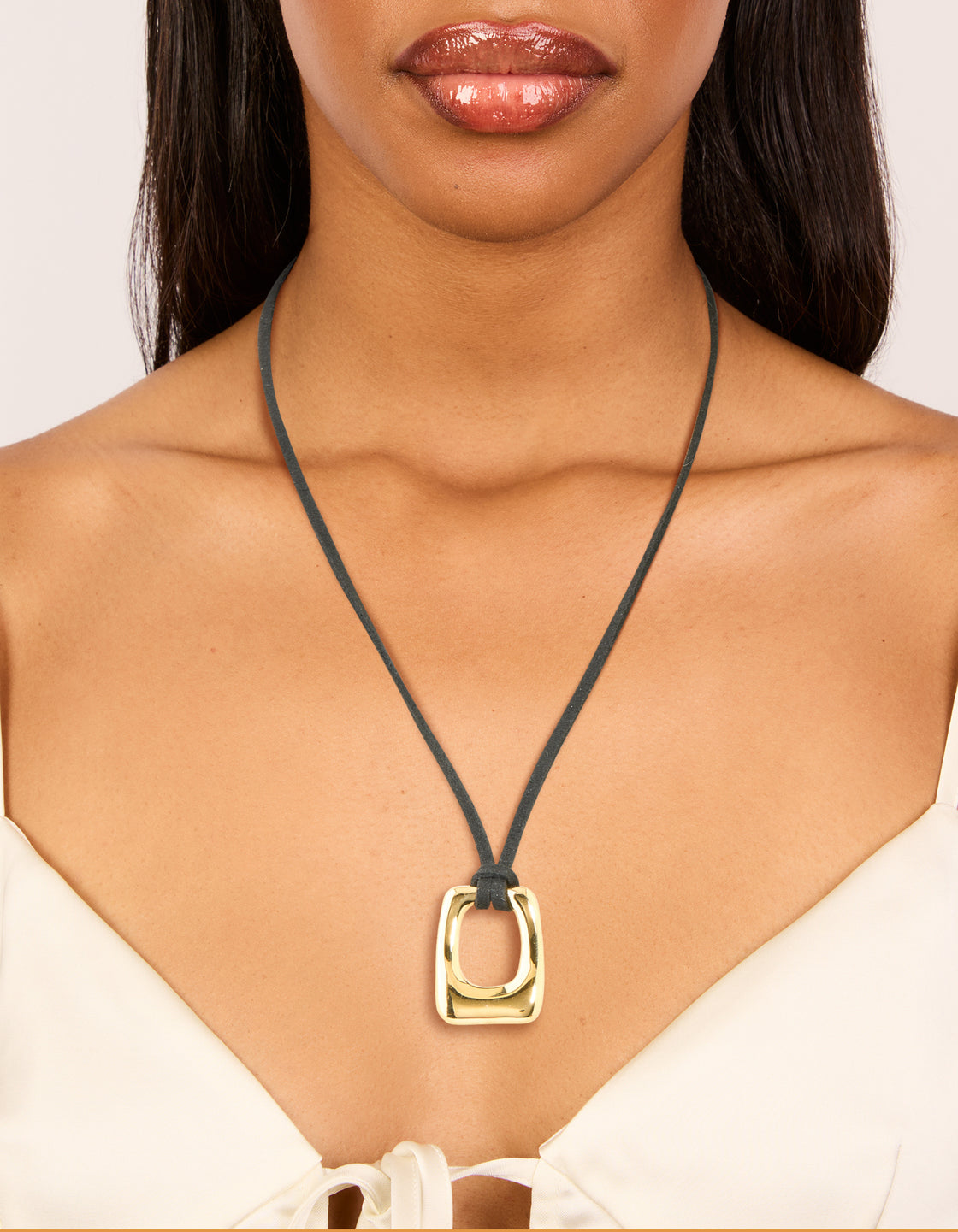 Waterproof Gold Plated Stainless Steel Rectangle Pendant Cord Necklace