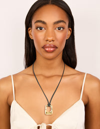 Waterproof Gold Plated Stainless Steel Rectangle Pendant Cord Necklace - link has visual effect only