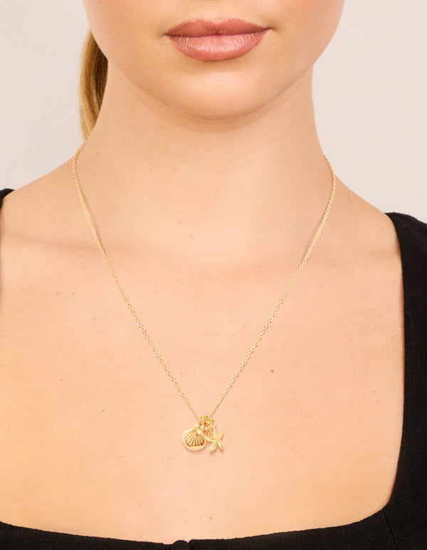 Waterproof Gold Plated Stainless Steel Sea Theme Necklace