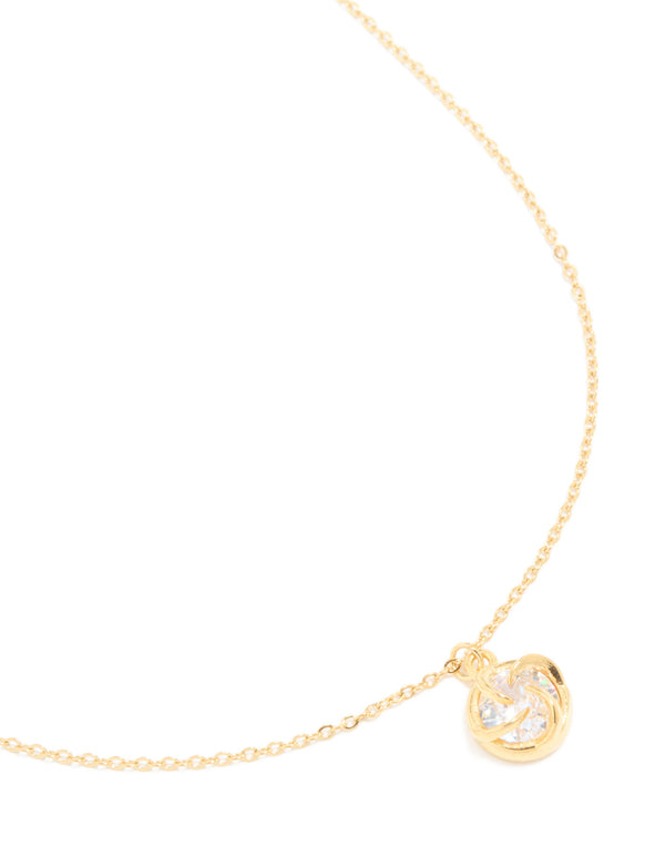 Waterproof Gold Plated Stainless Steel Cubic Zirconia Claw-Set Pendant Necklace