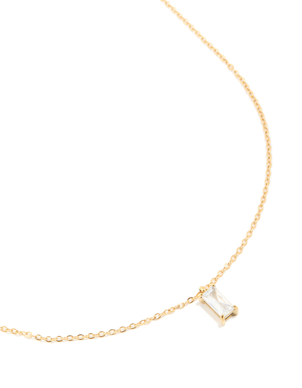 Waterproof Gold Plated Stainless Steel Cubic Zirconia Baguette Pendant Necklace