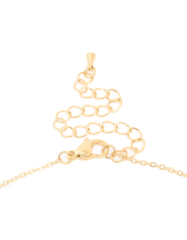 Waterproof Gold Plated Stainless Steel Cubic Zirconia Pave Cross & Heart Pendant Necklace