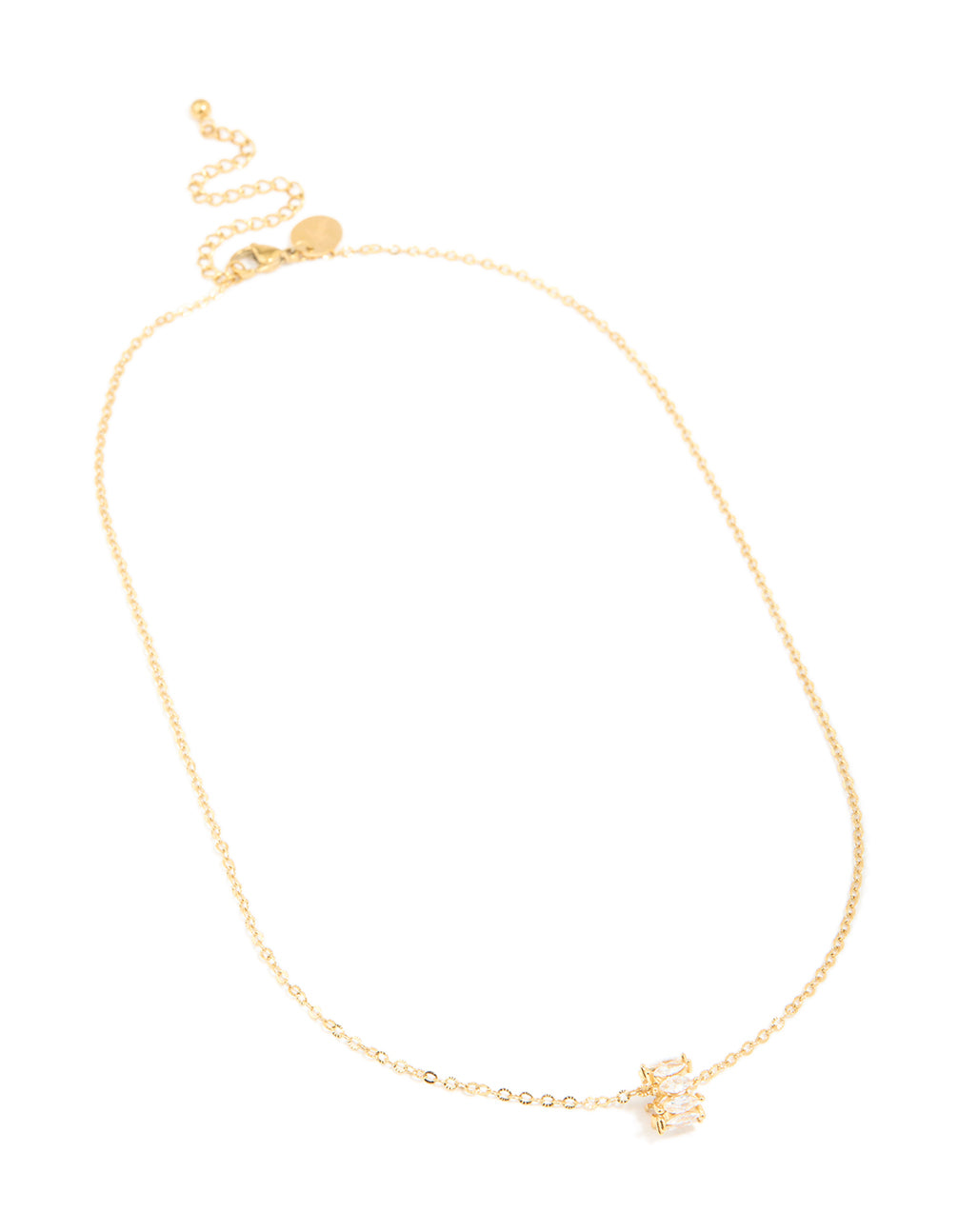 Waterproof Gold Plated Stainless Steel Cubic Zirconia Baguette Pendant Twisted Necklace