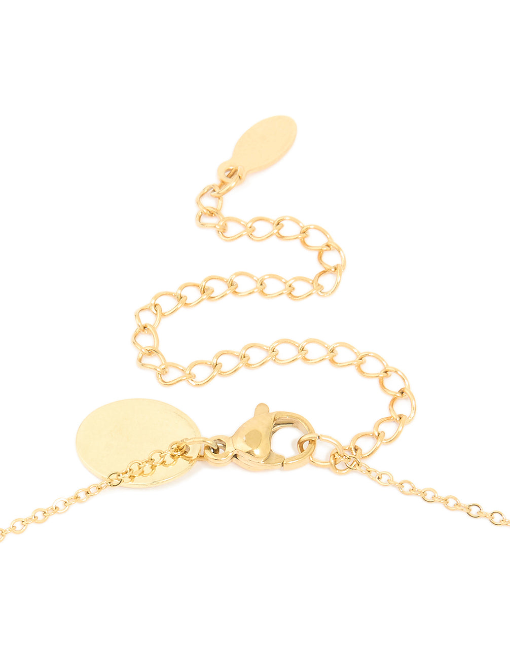 Revealing a waterproof charm padlock dainty lock and key necklace constructed from stainless steel with cubic zirconia detail in a clasp detail view
