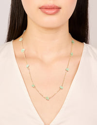 Waterproof Gold Plated Stainless Steel Green Semi Precious Stone Chip Necklace - link has visual effect only