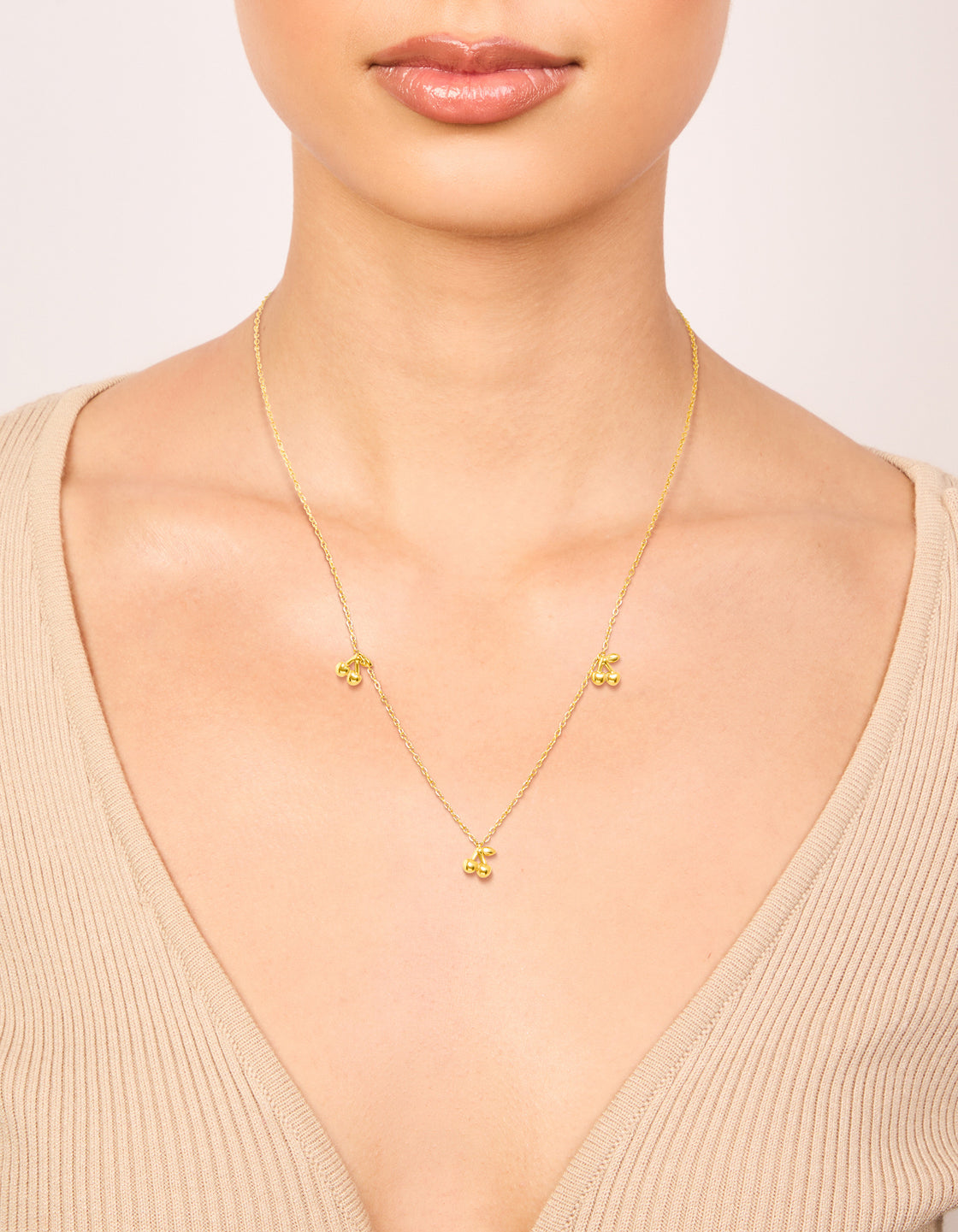 Waterproof Gold Plated Stainless Steel Mini Cherry Charms Necklace