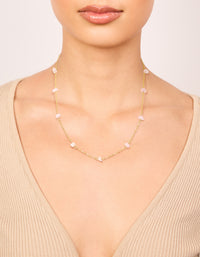 Waterproof Gold Plated Stainless Steel Rose Quartz Semi Precious Stone Chip Necklace - link has visual effect only
