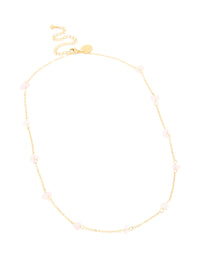 Waterproof Gold Plated Stainless Steel Rose Quartz Semi Precious Stone Chip Necklace - link has visual effect only
