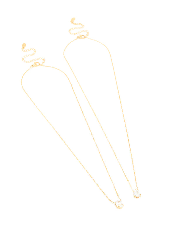 Waterproof Gold Plated Stainless Steel Cubic Zirconia Necklaces 2-Pack