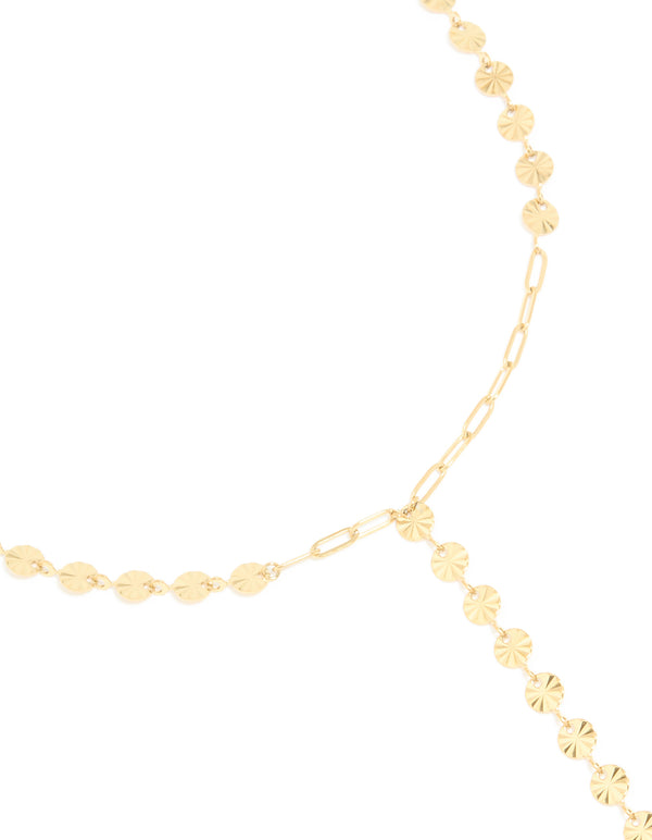 Waterproof Gold Plated Stainless Steel Disc Chain Y-Necklace