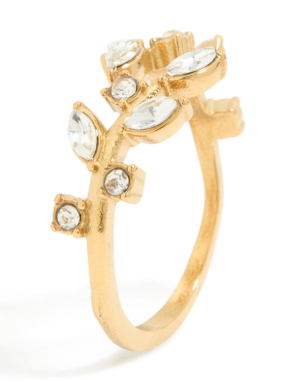 Waterproof Gold Plated Stainless Steel Cubic Zirconia Vine Wrap Ring