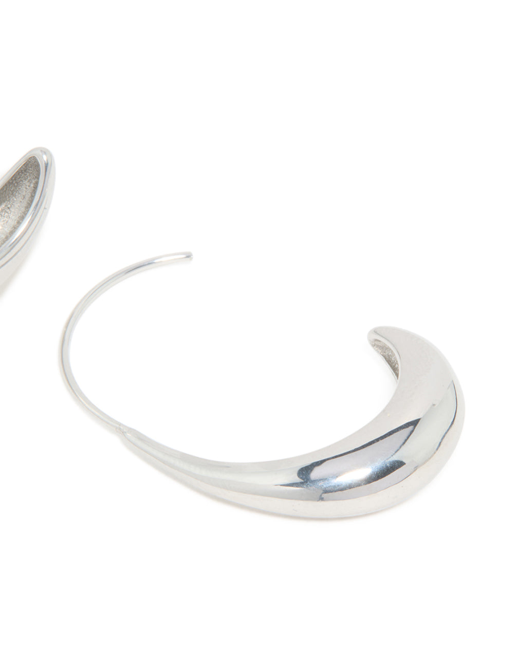 Waterproof stainless steel thick half hoop earrings in silver post detail view
