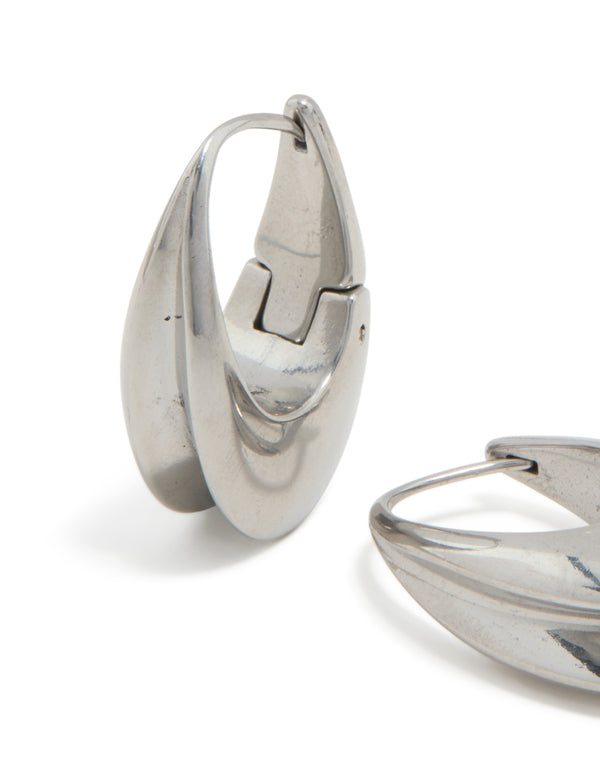 Waterproof Stainless Steel Oval Concave Huggie Earrings