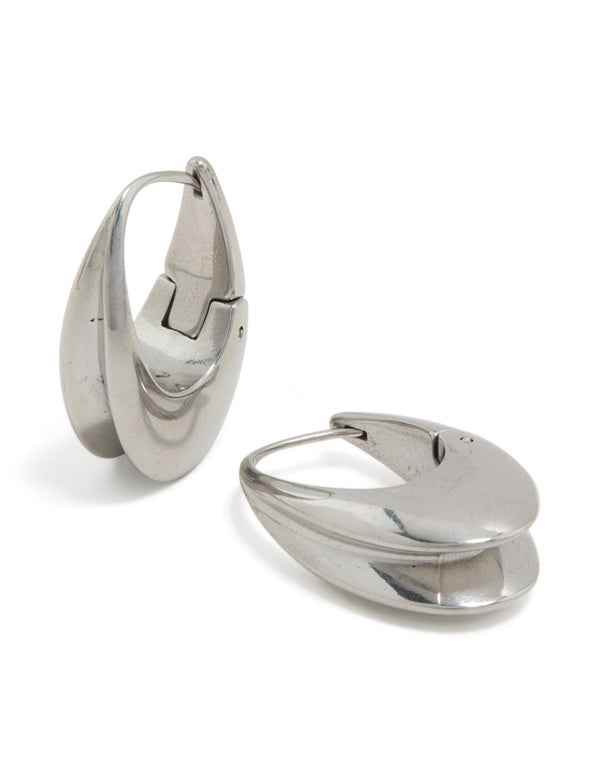 Waterproof Stainless Steel Oval Concave Huggie Earrings