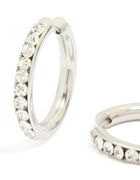 Waterproof Stainless Steel Half Diamante Hinge Hoop Earrings - link has visual effect only