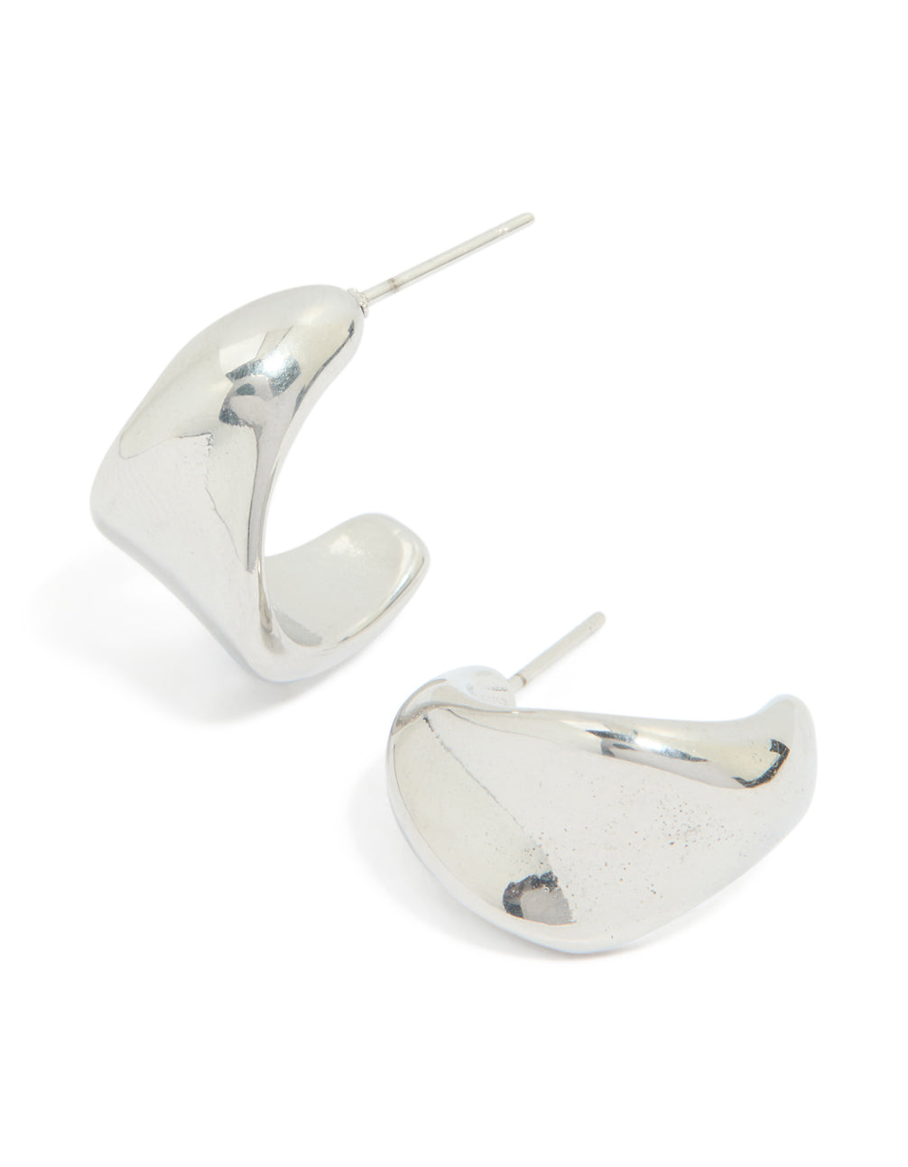Showcasing waterproof stainless steel organic teardrop earrings in silver front view