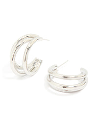 Waterproof Stainless Steel Triple Prong Hoop Earrings - link has visual effect only