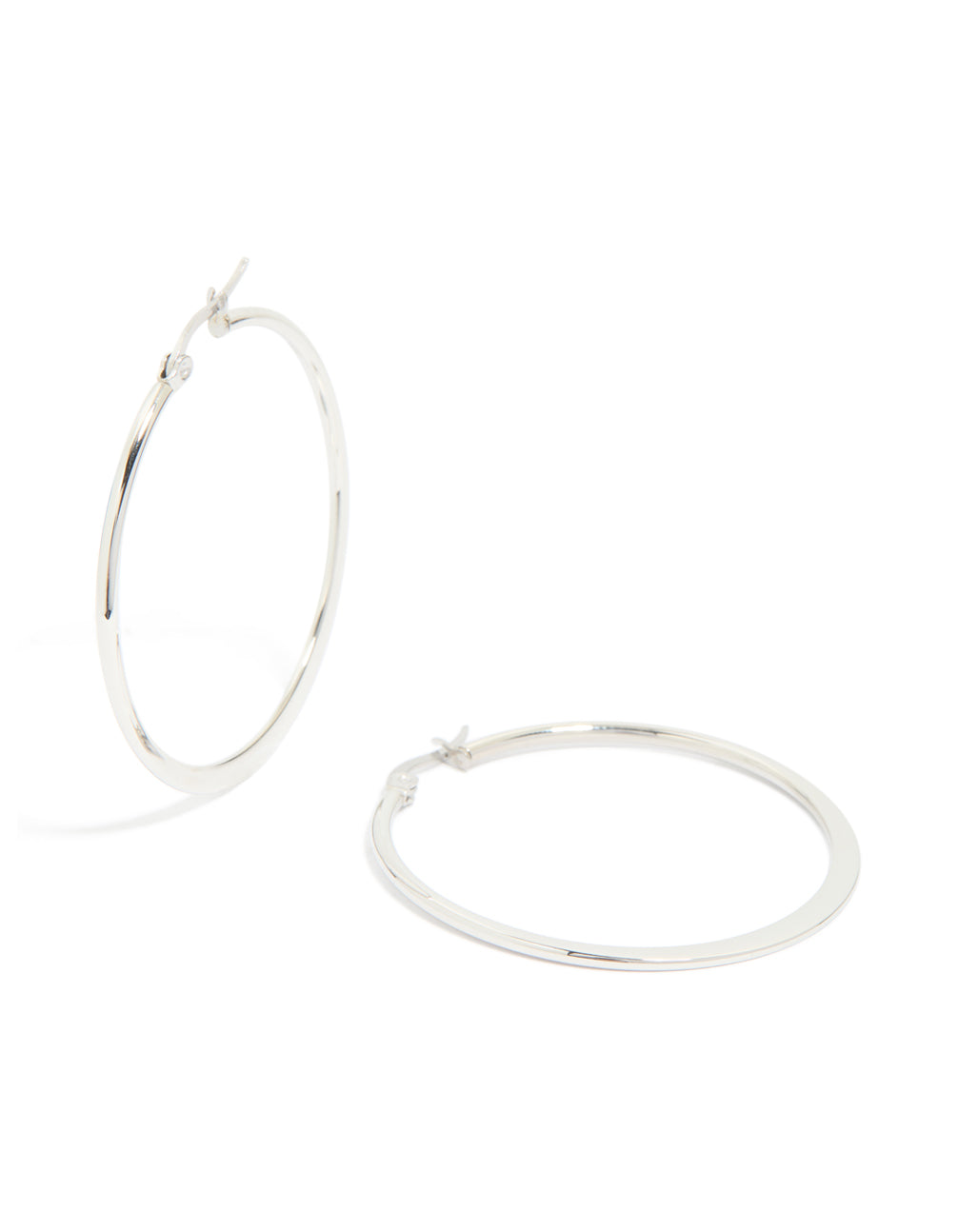 Showcasing waterproof stainless steel thin hoop earrings in a statement silver finish front view