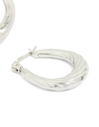 Waterproof Textured Stainless Steel Oval Hoop Earrings - link has visual effect only