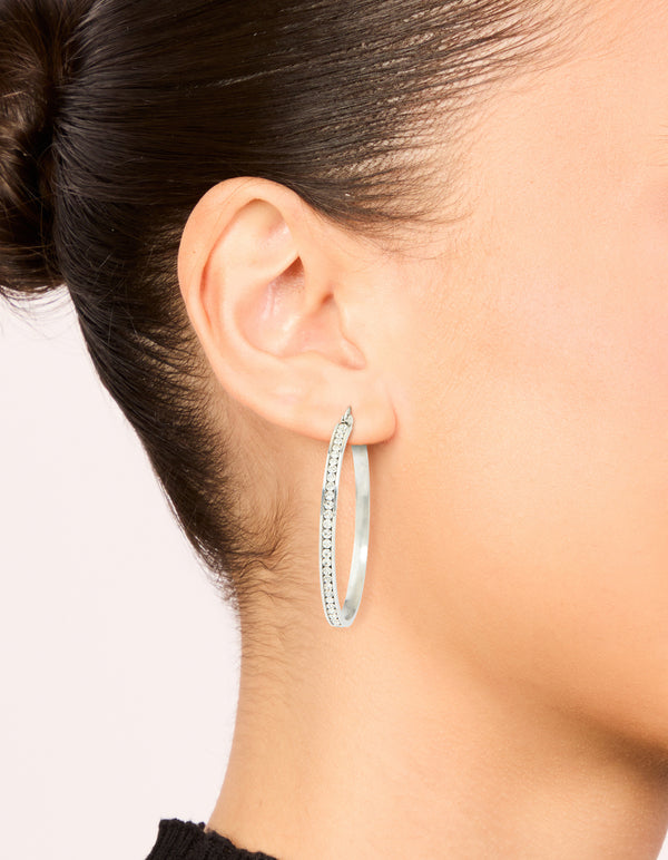 Waterproof Stainless Steel Diamante Hoop Earrings 45 MM