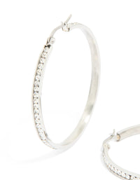 Waterproof Stainless Steel Diamante Hoop Earrings 45 MM - link has visual effect only