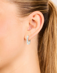 Waterproof Stainless Steel Cubic Zirconia Half Oval Hoop Earrings - link has visual effect only