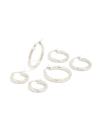 Waterproof Stainless Steel Twisted Hoop Earrings 3-Pack - link has visual effect only