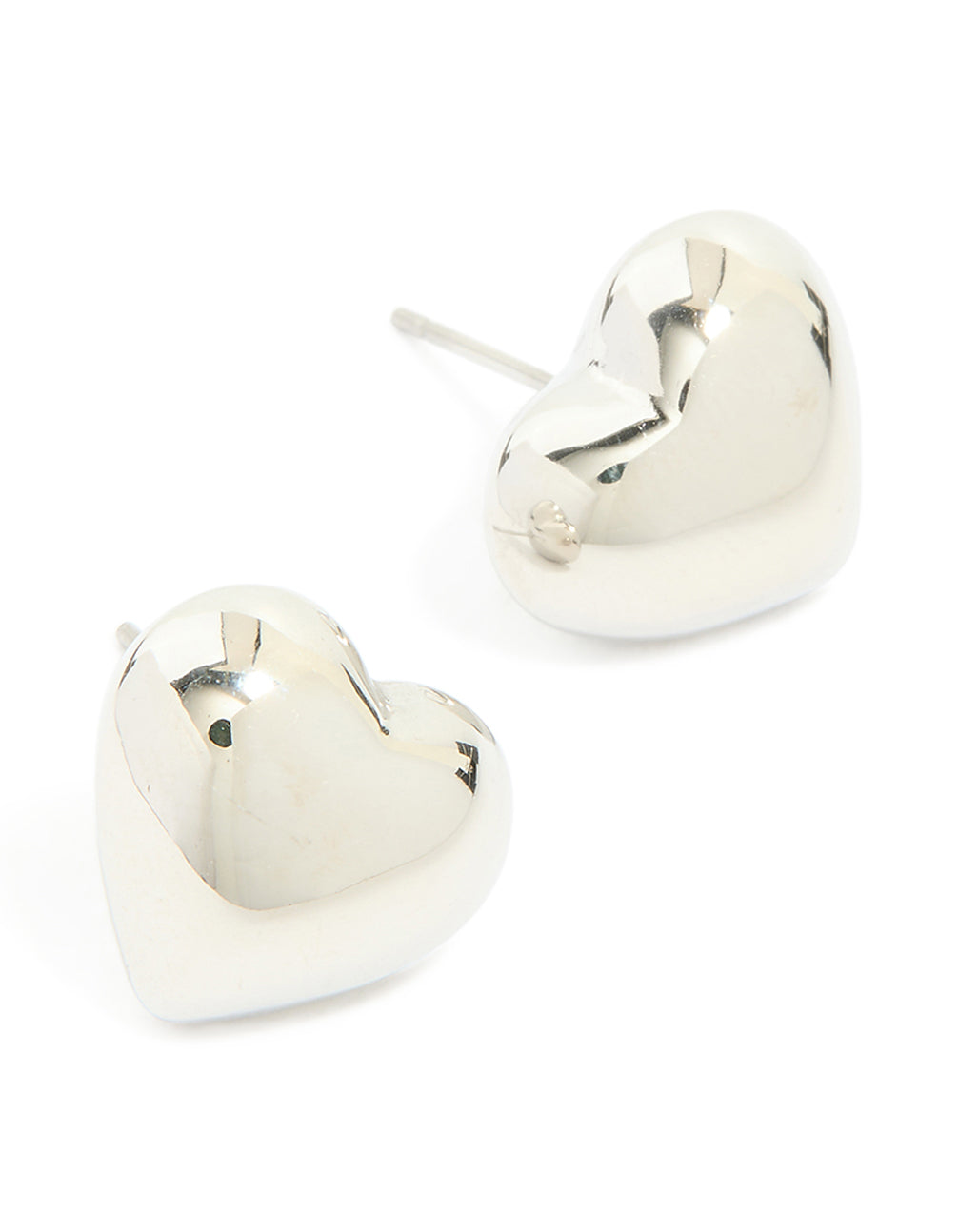 Showcasing small chunky heart stud earrings crafted from waterproof stainless steel in silver front view