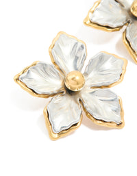 Waterproof Mixed Metal Plated Stainless Steel Statement FlowerStud Earrings - link has visual effect only