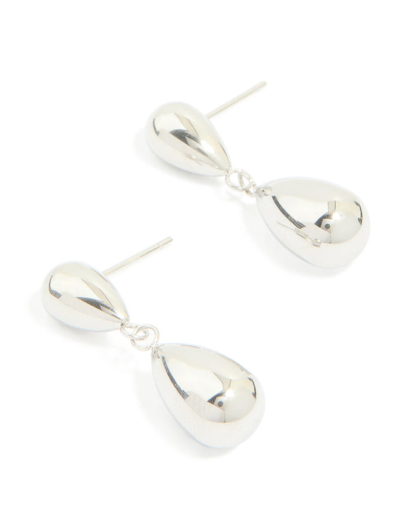 Waterproof Stainless Steel Pear Double Drop Earrings